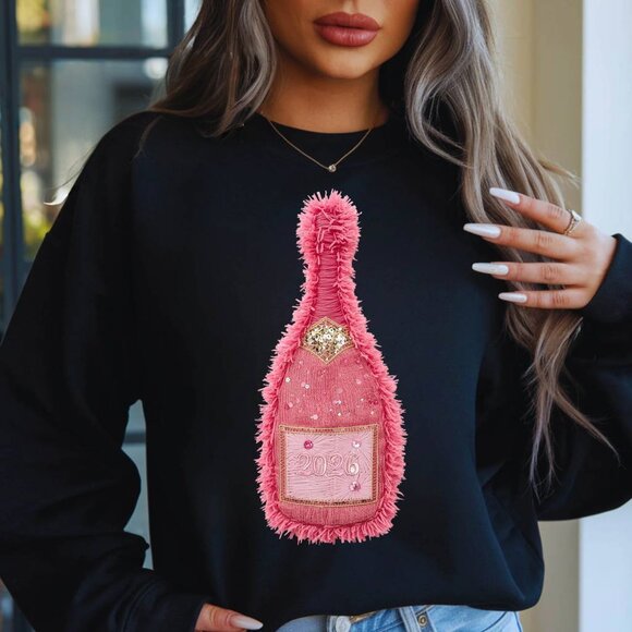 Gildan Tops - 2026 Pink Champagne Faux yarn Glitter Graphic Shirt